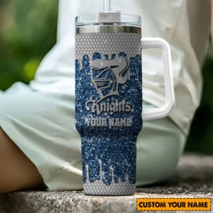 Newcastle Knights NRL Sports Glitter Custom Stanley Quencher 40oz Stainless Steel Tumbler With Handle - Threewoofs