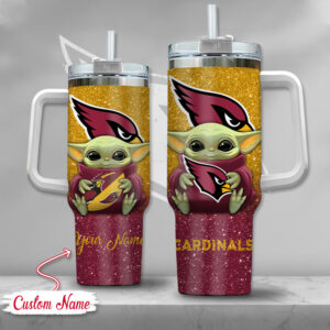 Custom Name Baby Alien Cardinals Glitter Tumbler with Straw – Personalized Gift