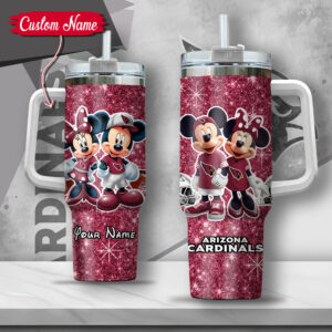 Custom Name Mickey & Minnie Arizona Cardinals Glitter Tumbler with Straw