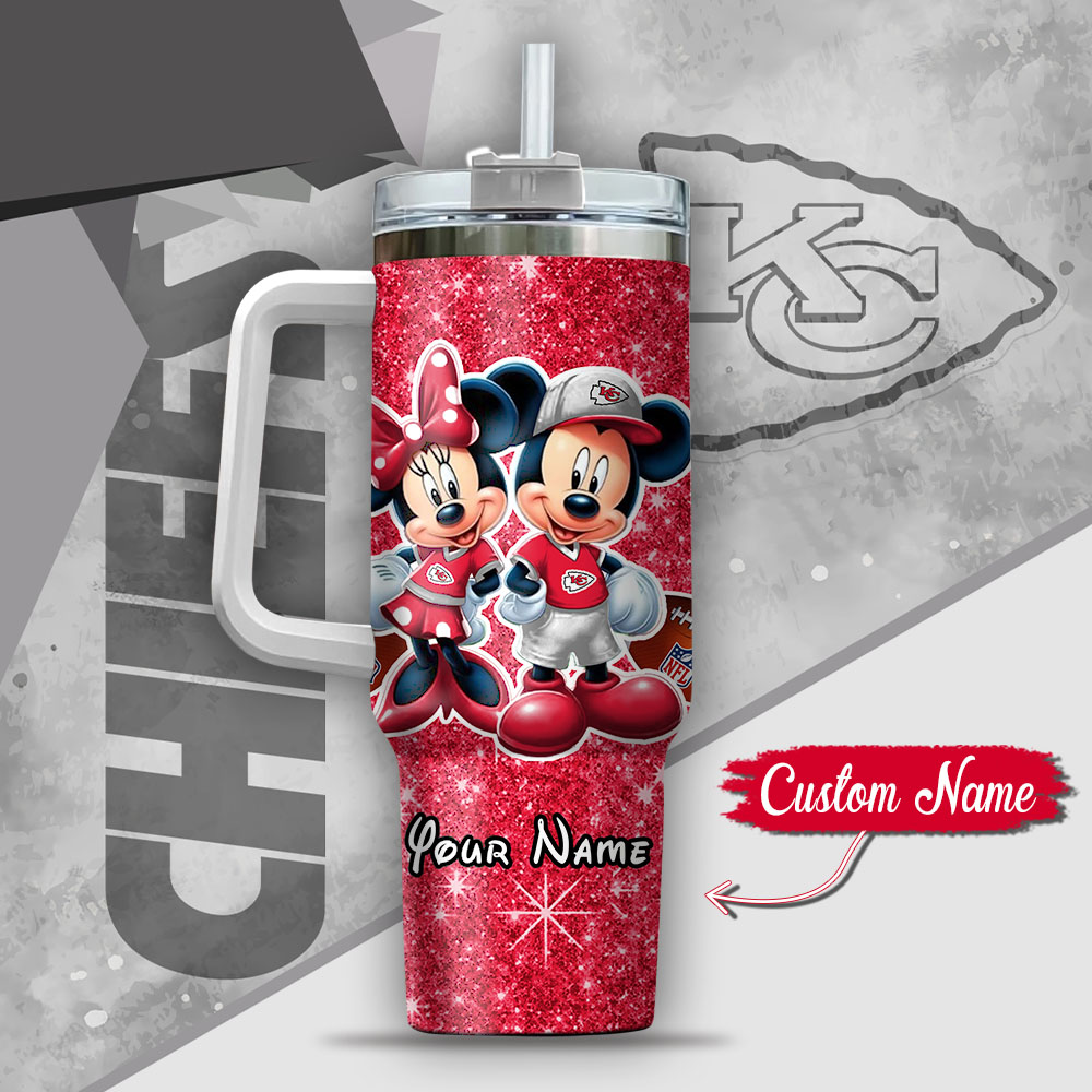 Custom Kansas City Chiefs Tumbler with Mickey & Minnie Design - Personalized Gift - Image 3