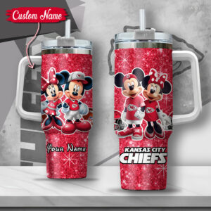 Custom Kansas City Chiefs Tumbler with Mickey & Minnie Design - Personalized Gift