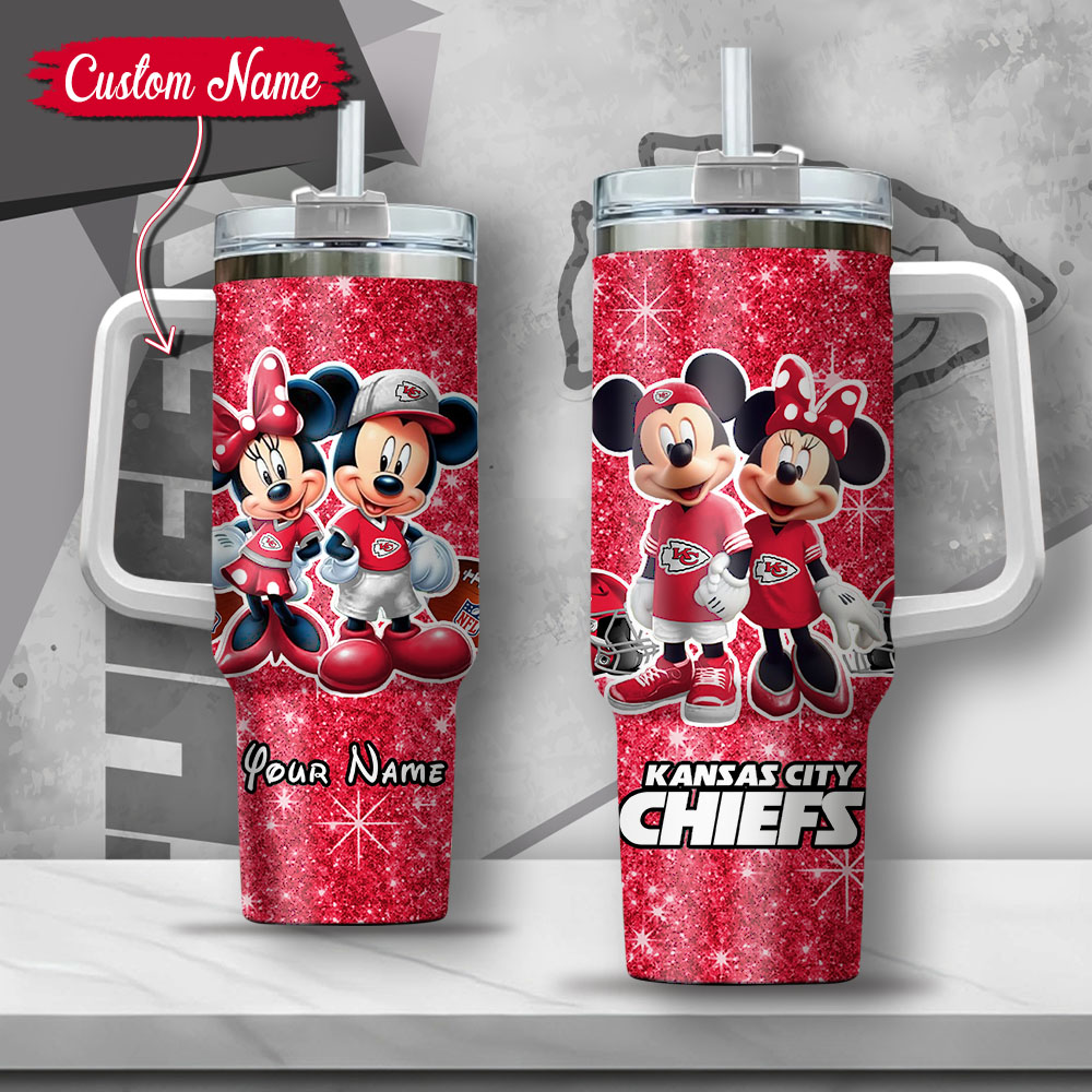 Custom Kansas City Chiefs Tumbler with Mickey & Minnie Design - Personalized Gift