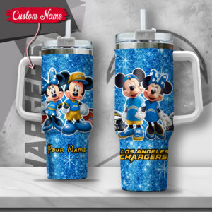 Customizable Mickey & Minnie Los Angeles Chargers Tumbler – Personalized NFL Fan Gift