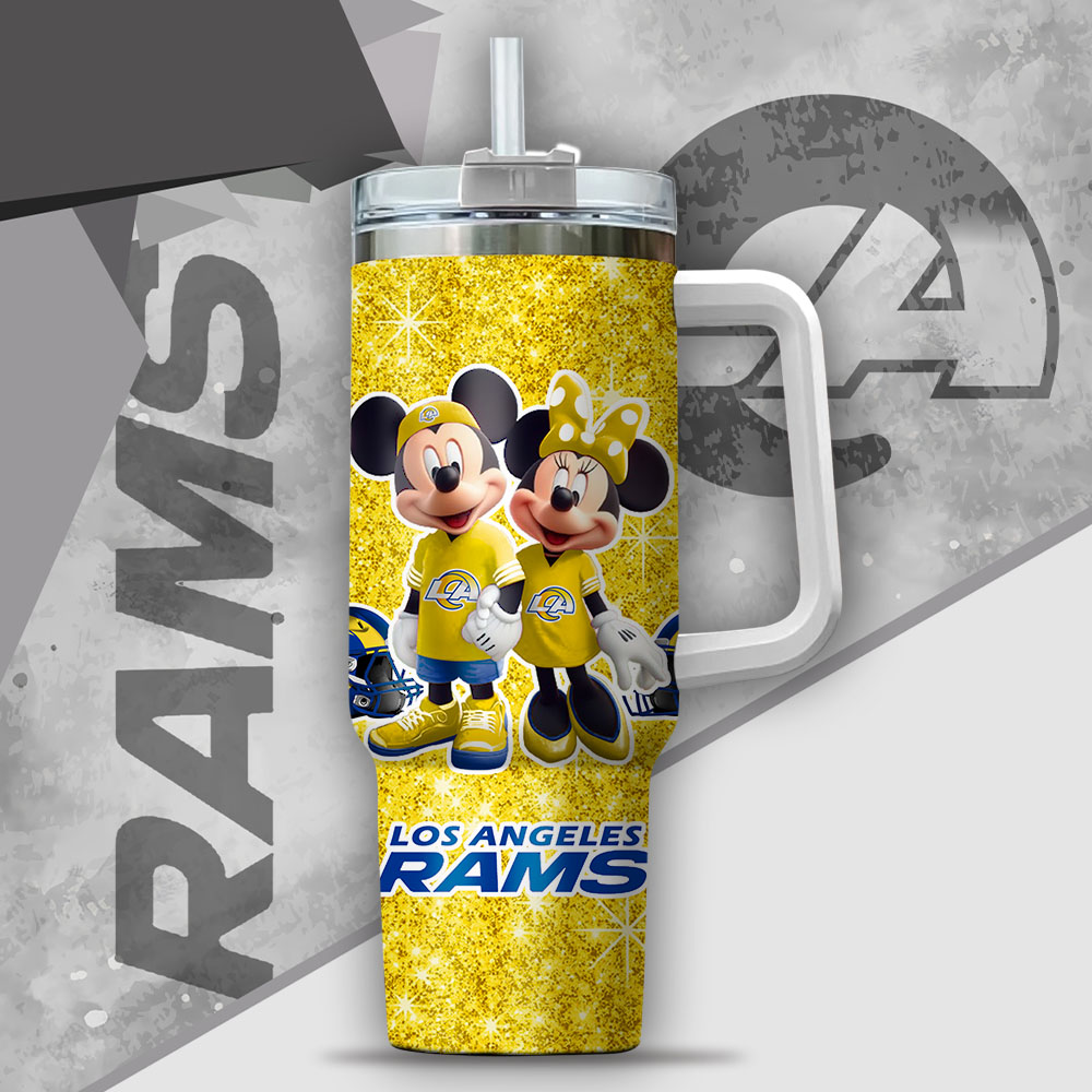 Custom Los Angeles Rams Tumbler – Mickey & Minnie Glitter Design - Image 2