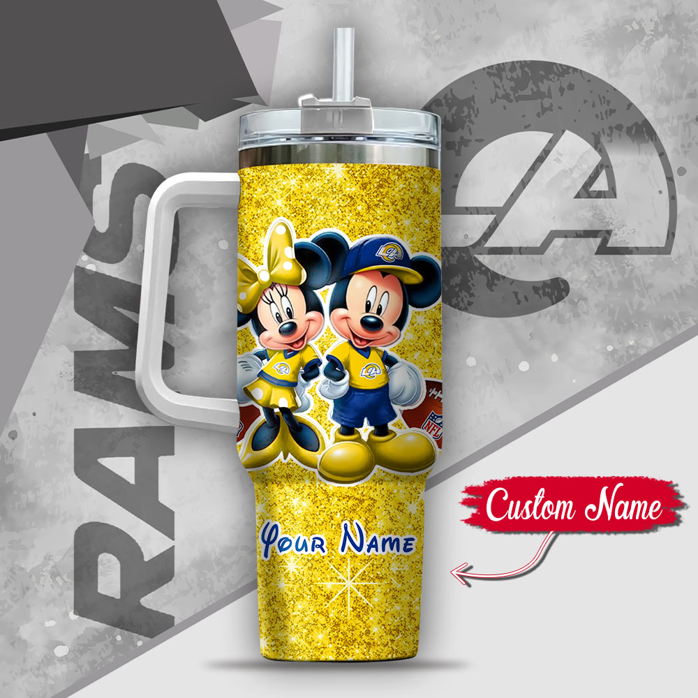 Custom Los Angeles Rams Tumbler – Mickey & Minnie Glitter Design - Image 3