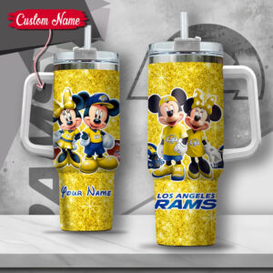 Custom Los Angeles Rams Tumbler – Mickey & Minnie Glitter Design