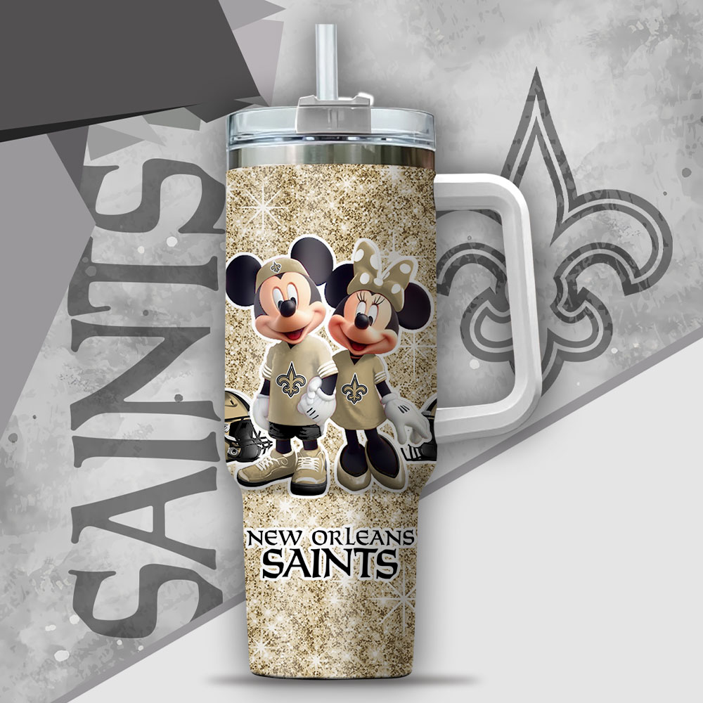 Custom Name Disney Mickey & Minnie New Orleans Saints Tumbler with Handle - Image 2