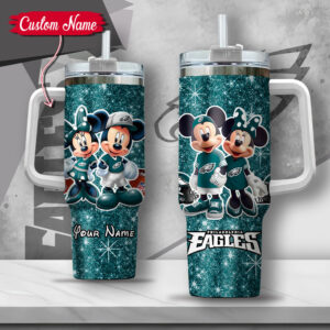 Custom Name Disney-Themed Glitter Tumbler with Handle - Mickey & Minnie Sports Design
