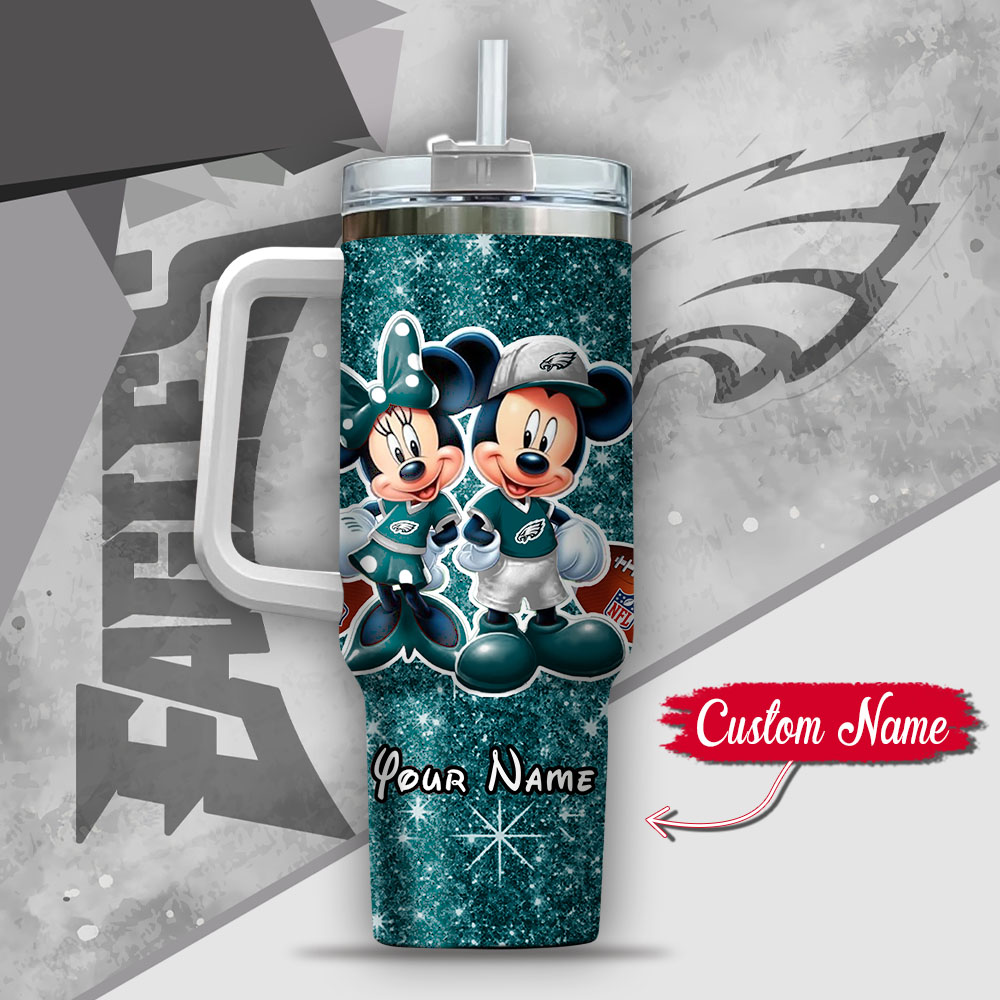Custom Name Disney-Themed Glitter Tumbler with Handle - Mickey & Minnie Sports Design - Image 3