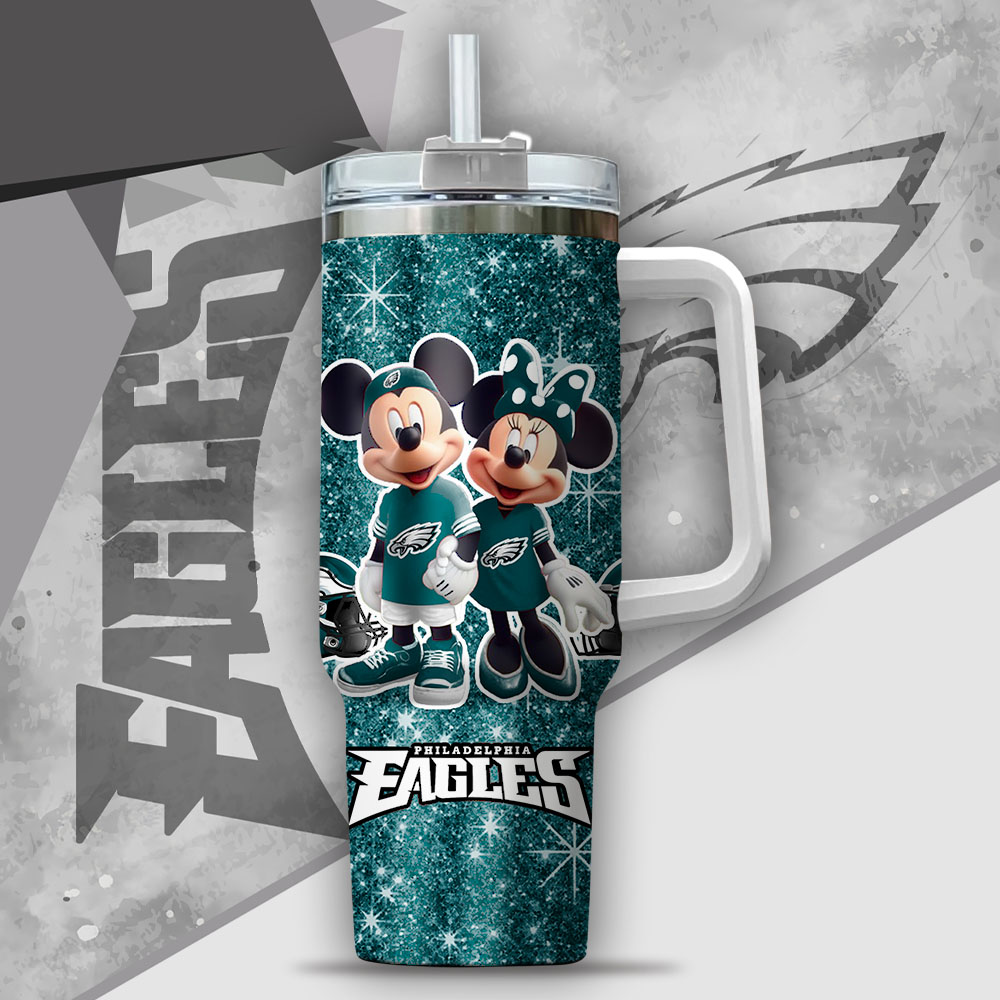 Custom Name Disney-Themed Glitter Tumbler with Handle - Mickey & Minnie Sports Design - Image 2