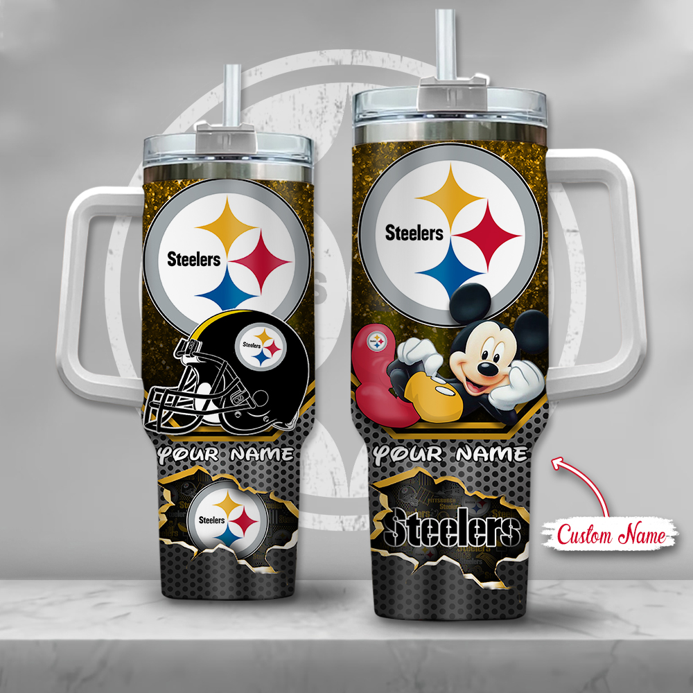 Personalized Steelers & Mickey Mouse Tumbler - Custom Name Insulated Cup