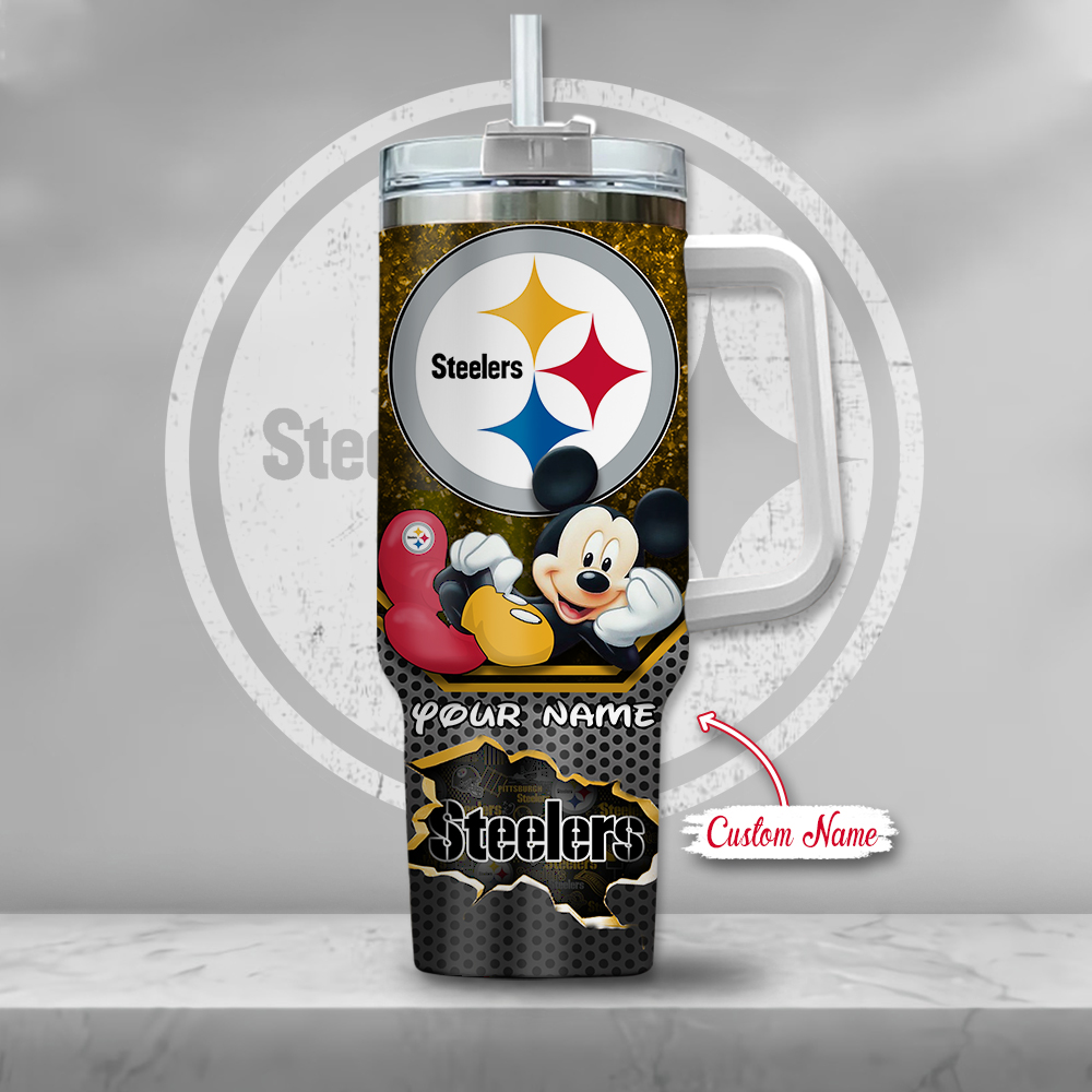 Personalized Steelers & Mickey Mouse Tumbler - Custom Name Insulated Cup - Image 2