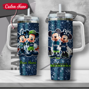 Custom Name Disney-Inspired Seahawks Tumbler - Mickey & Minnie Design