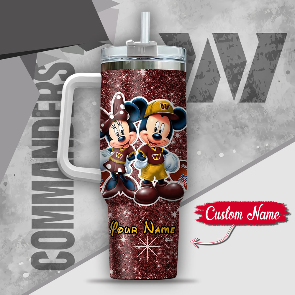 Custom Name Mickey & Minnie Glitter Tumbler - Washington Commanders Fan Gift - Image 3