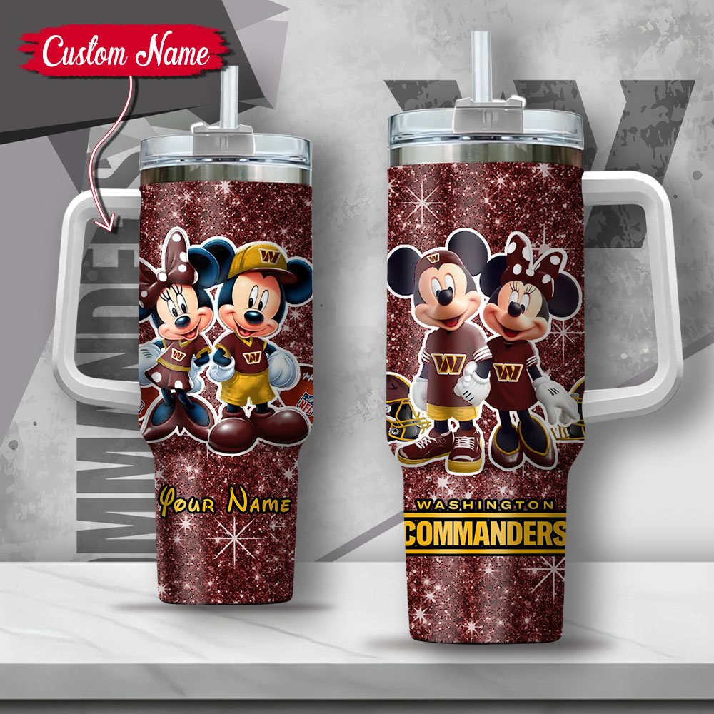 Custom Name Mickey & Minnie Glitter Tumbler - Washington Commanders Fan Gift