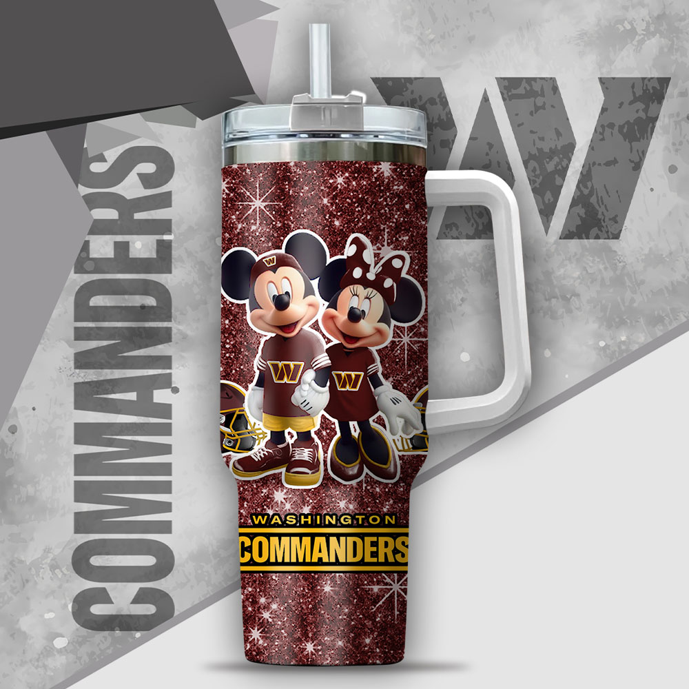 Custom Name Mickey & Minnie Glitter Tumbler - Washington Commanders Fan Gift - Image 2