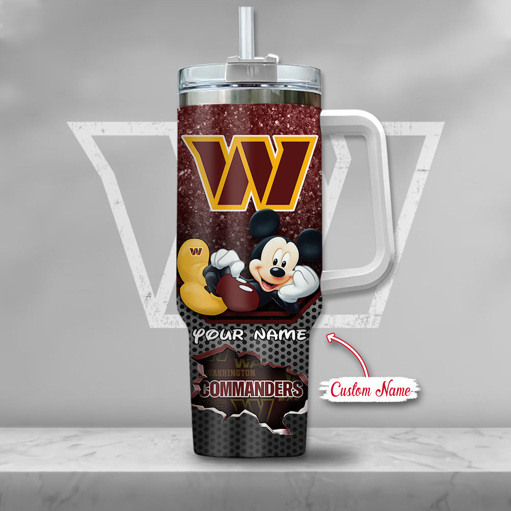 Custom Name Washington Commanders Tumbler with Mickey Design - Image 2