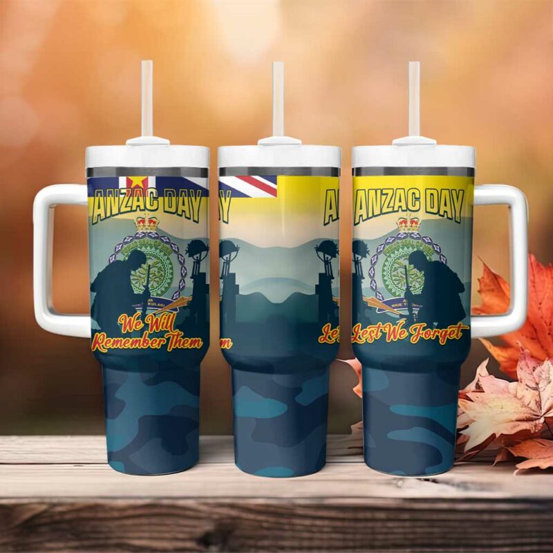 Niue ANZAC Day Custom Stanley Quencher 40oz Stainless Steel Tumbler With Handle - Threewoofs - Image 4