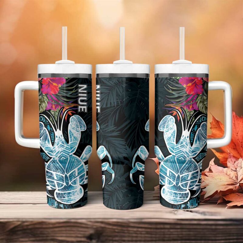 Niue Hiapo Mix Coconut Crab Custom Stanley Quencher 40oz Stainless Steel Tumbler With Handle - Threewoofs - Image 4