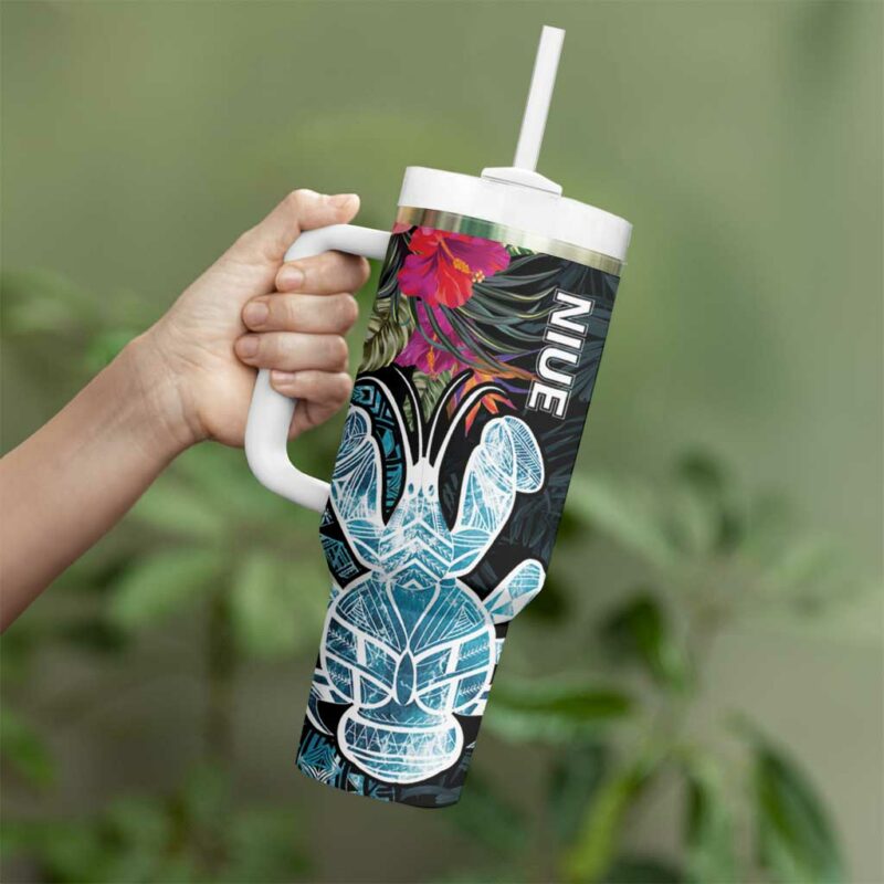 Niue Hiapo Mix Coconut Crab Custom Stanley Quencher 40oz Stainless Steel Tumbler With Handle - Threewoofs - Image 3