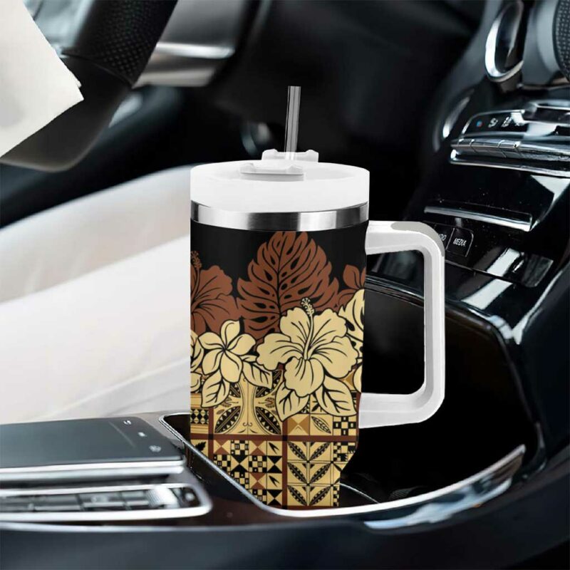 Niue Hiapo Motif Tapa Classic Black Custom Stanley Quencher 40oz Stainless Steel Tumbler With Handle - Threewoofs - Image 8