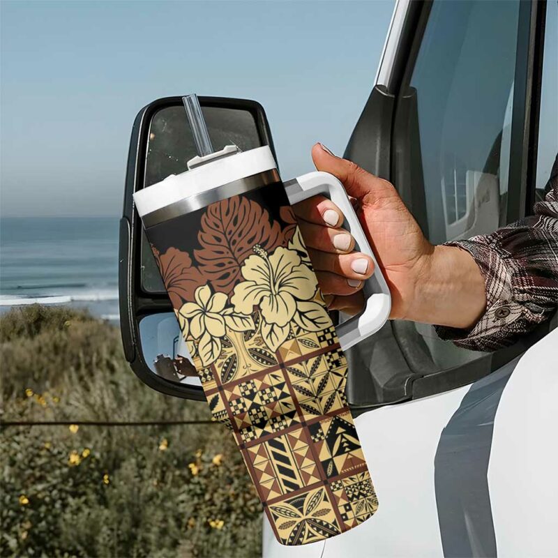 Niue Hiapo Motif Tapa Classic Black Custom Stanley Quencher 40oz Stainless Steel Tumbler With Handle - Threewoofs - Image 7