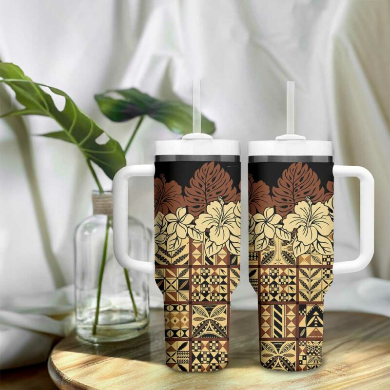 Niue Hiapo Motif Tapa Classic Black Custom Stanley Quencher 40oz Stainless Steel Tumbler With Handle - Threewoofs - Image 9