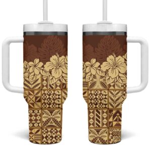 Niue Hiapo Motif Tapa Classic Custom Stanley Quencher 40oz Stainless Steel Tumbler With Handle - Threewoofs