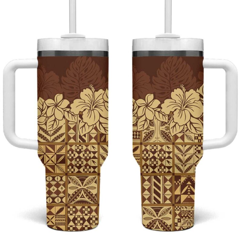 Niue Hiapo Motif Tapa Classic Custom Stanley Quencher 40oz Stainless Steel Tumbler With Handle - Threewoofs