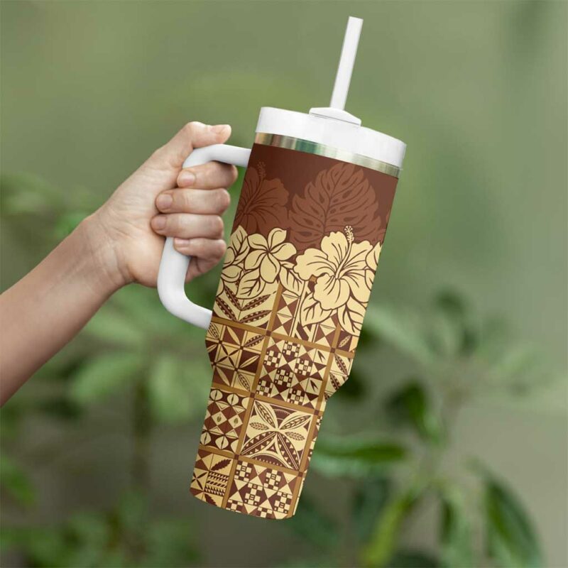 Niue Hiapo Motif Tapa Classic Custom Stanley Quencher 40oz Stainless Steel Tumbler With Handle - Threewoofs - Image 3