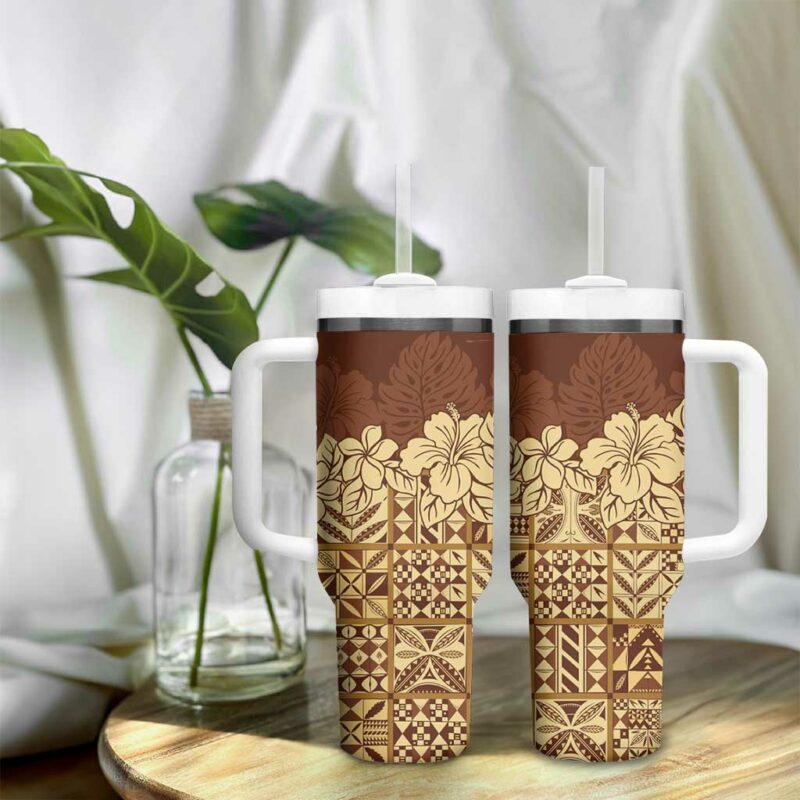 Niue Hiapo Motif Tapa Classic Custom Stanley Quencher 40oz Stainless Steel Tumbler With Handle - Threewoofs - Image 9