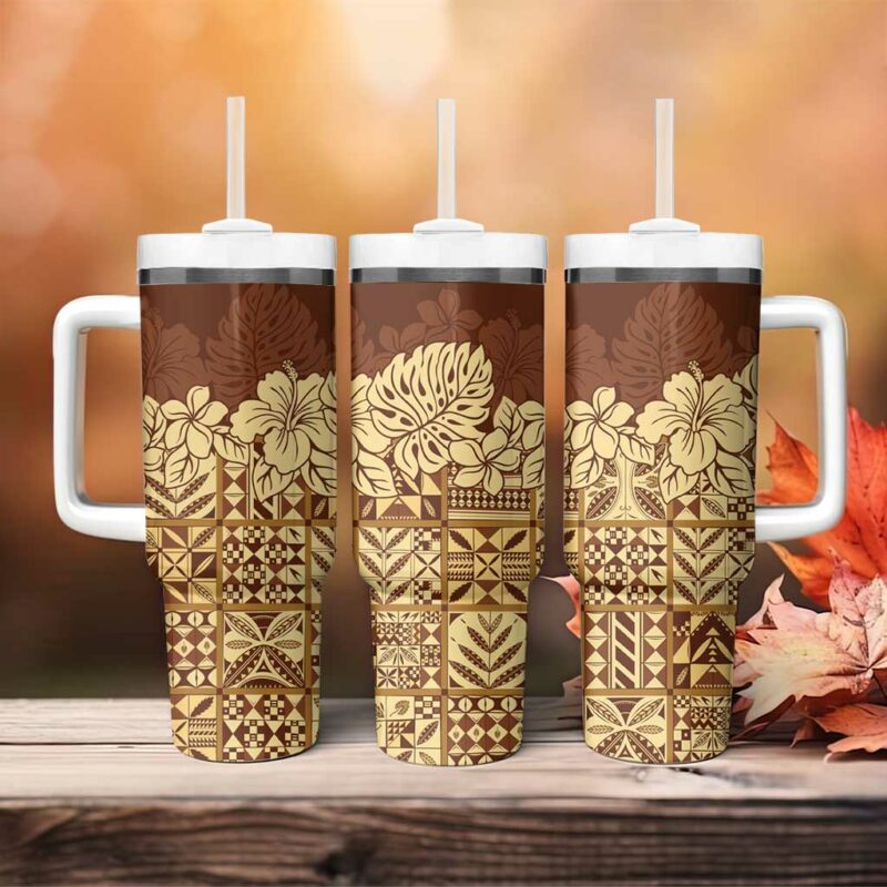 Niue Hiapo Motif Tapa Classic Custom Stanley Quencher 40oz Stainless Steel Tumbler With Handle - Threewoofs - Image 4