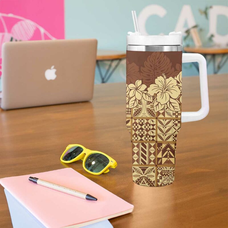 Niue Hiapo Motif Tapa Classic Custom Stanley Quencher 40oz Stainless Steel Tumbler With Handle - Threewoofs - Image 5