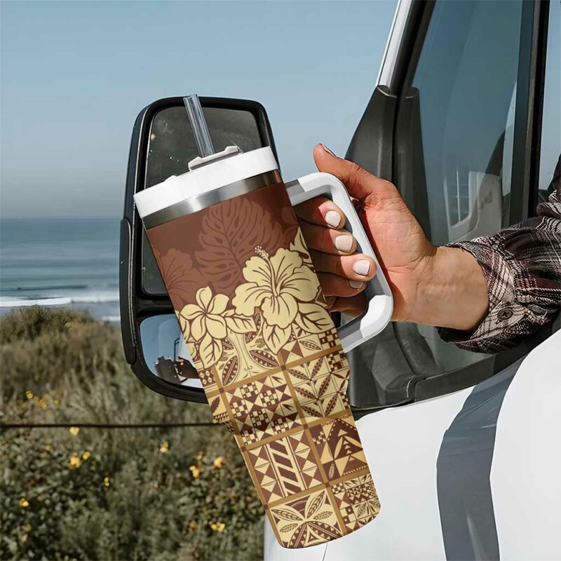 Niue Hiapo Motif Tapa Classic Custom Stanley Quencher 40oz Stainless Steel Tumbler With Handle - Threewoofs - Image 7