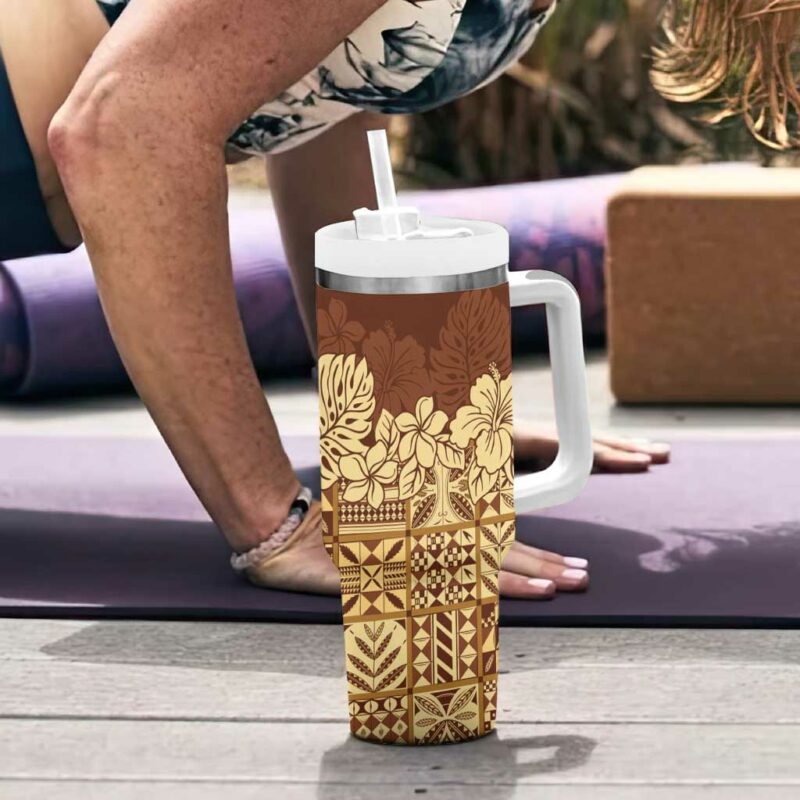 Niue Hiapo Motif Tapa Classic Custom Stanley Quencher 40oz Stainless Steel Tumbler With Handle - Threewoofs - Image 6