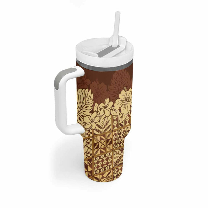 Niue Hiapo Motif Tapa Classic Custom Stanley Quencher 40oz Stainless Steel Tumbler With Handle - Threewoofs - Image 2