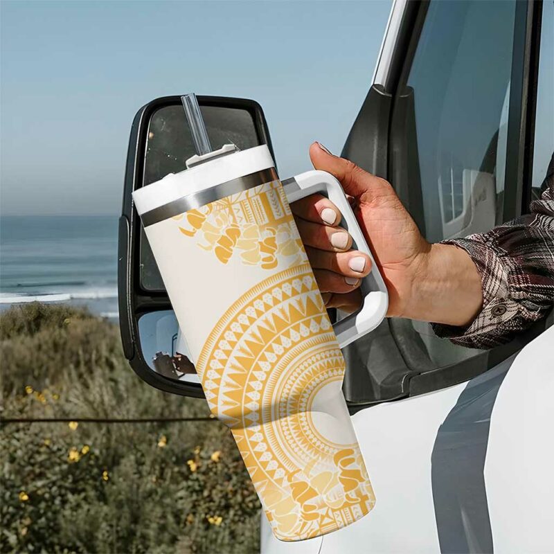 Niue Language Week The Rock Coconut Crab Siapo Gold Pastel Custom Stanley Quencher 40oz Stainless Steel Tumbler With Handle - Threewoofs - Image 7