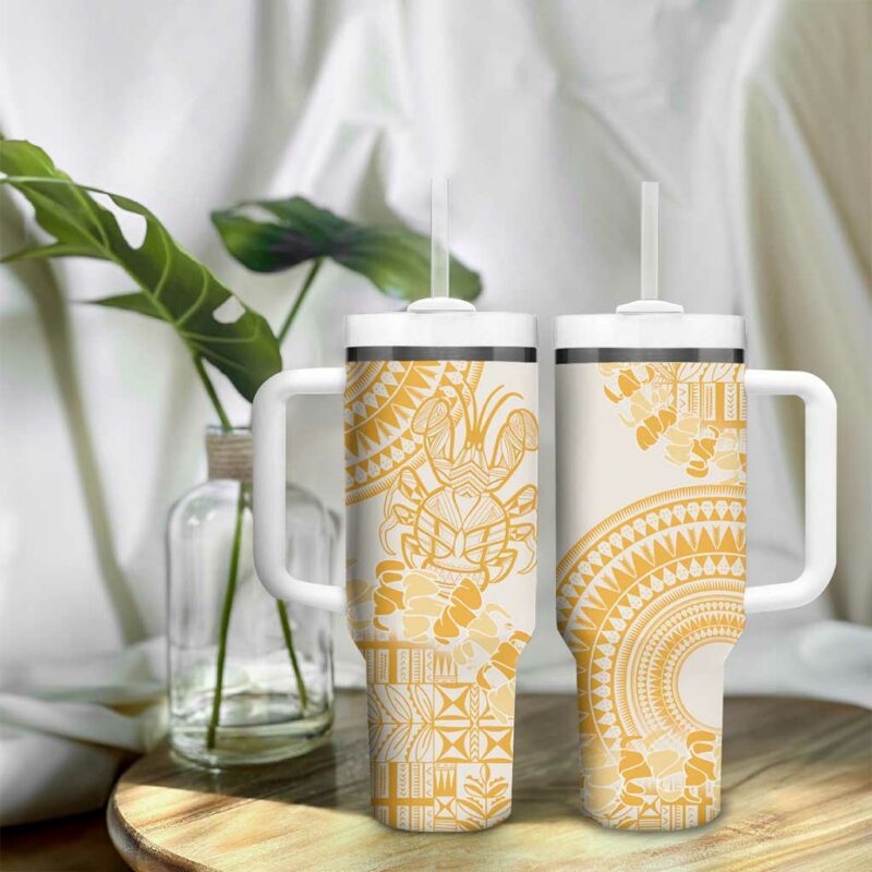 Niue Language Week The Rock Coconut Crab Siapo Gold Pastel Custom Stanley Quencher 40oz Stainless Steel Tumbler With Handle - Threewoofs - Image 9