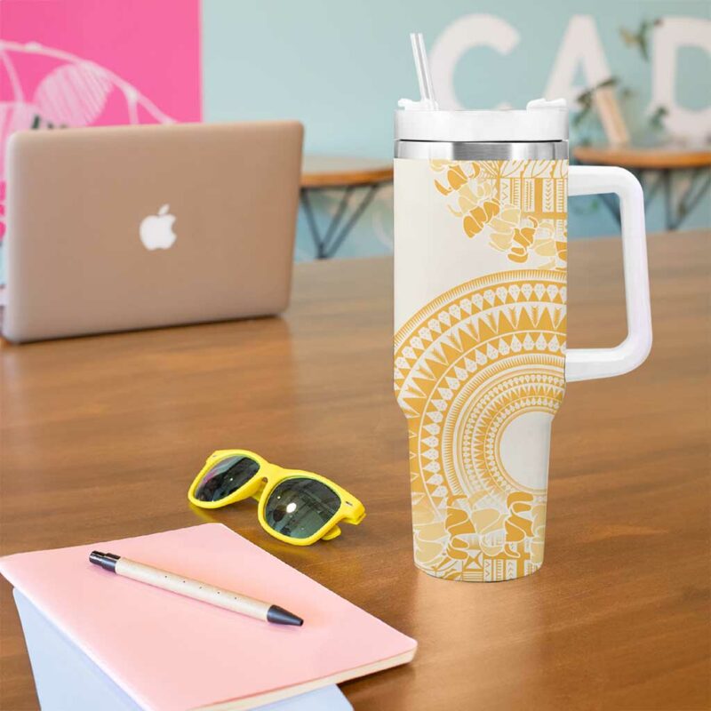 Niue Language Week The Rock Coconut Crab Siapo Gold Pastel Custom Stanley Quencher 40oz Stainless Steel Tumbler With Handle - Threewoofs - Image 5