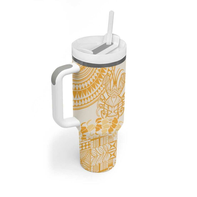 Niue Language Week The Rock Coconut Crab Siapo Gold Pastel Custom Stanley Quencher 40oz Stainless Steel Tumbler With Handle - Threewoofs - Image 2