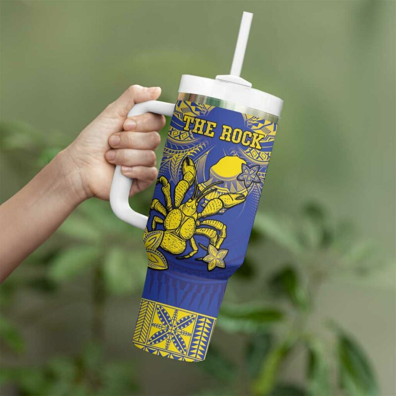 Niue The Rock Niuean Crab Hiapo Blue Custom Stanley Quencher 40oz Stainless Steel Tumbler With Handle - Threewoofs - Image 3
