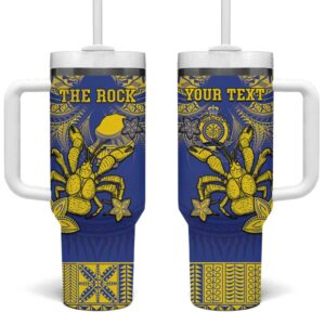 Niue The Rock Niuean Crab Hiapo Blue Custom Stanley Quencher 40oz Stainless Steel Tumbler With Handle - Threewoofs