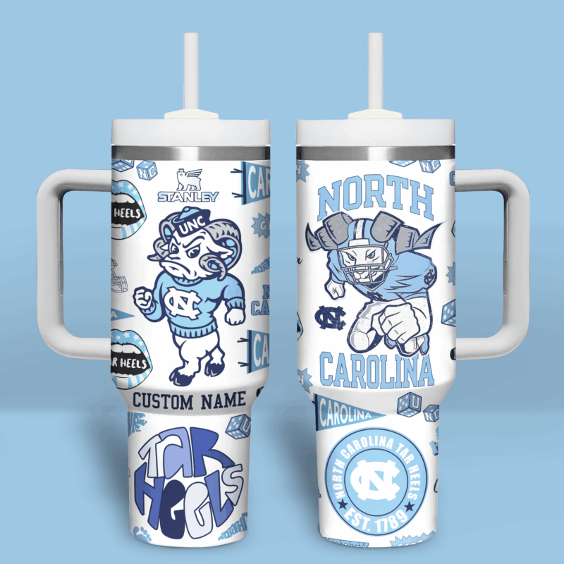 North Carolina Tar Heels NCAA Sports Custom Stanley Quencher 40oz Stainless Steel Tumbler With Handle - Threewoofs - Image 2
