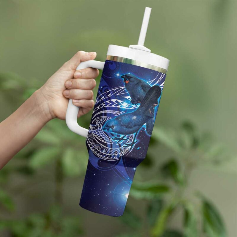 North Island Kokako and South Island Kokako New Zealand Native Bird Custom Stanley Quencher 40oz Stainless Steel Tumbler With Handle - Threewoofs - Image 3