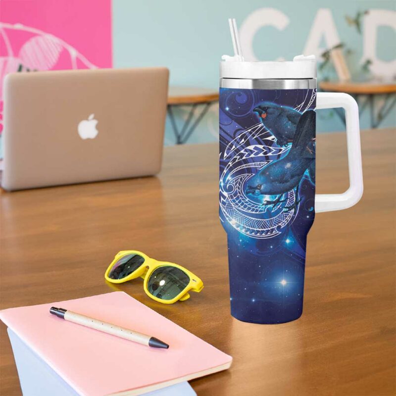North Island Kokako and South Island Kokako New Zealand Native Bird Custom Stanley Quencher 40oz Stainless Steel Tumbler With Handle - Threewoofs - Image 5