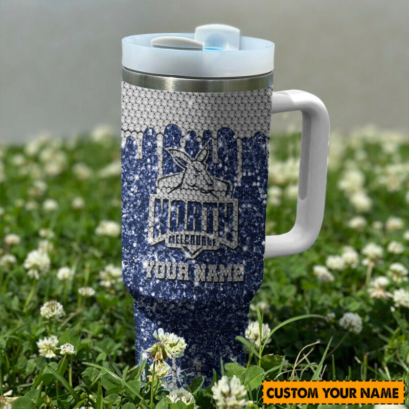 North Melbourne Kangaroos AFL Sports Glitter Custom Stanley Quencher 40oz Stainless Steel Tumbler With Handle - Threewoofs - Image 2