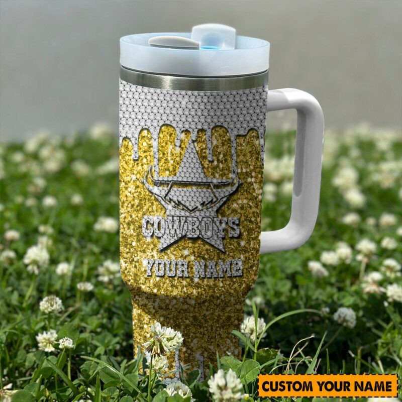North Queensland Cowboys NRL Sports Glitter Custom Stanley Quencher 40oz Stainless Steel Tumbler With Handle - Threewoofs - Image 2