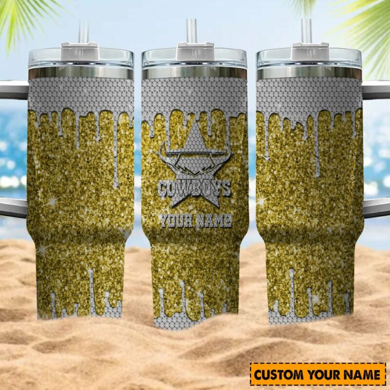 North Queensland Cowboys NRL Sports Glitter Custom Stanley Quencher 40oz Stainless Steel Tumbler With Handle - Threewoofs - Image 4