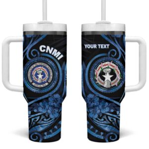 Northern Mariana Islands Ocean Floral Custom Stanley Quencher 40oz Stainless Steel Tumbler With Handle - Threewoofs