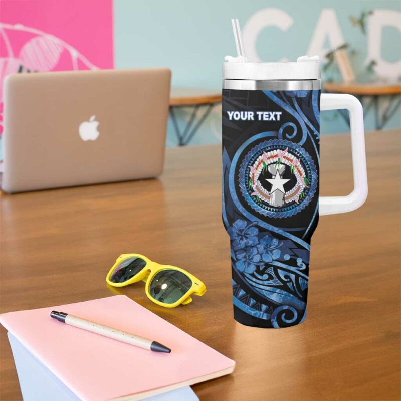 Northern Mariana Islands Ocean Floral Custom Stanley Quencher 40oz Stainless Steel Tumbler With Handle - Threewoofs - Image 5